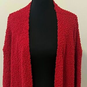 Heathmoor Red Teddy Sherpa Popcorn Knit Long Cardigan Duster XL